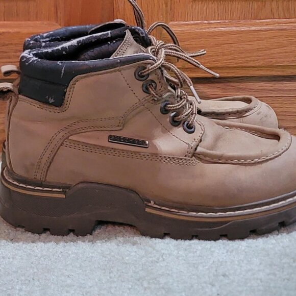 Vintage Y2K Skechers Womens Size 6.5 Tan Suede Platform Chunky Boots Shoes - Picture 3 of 6